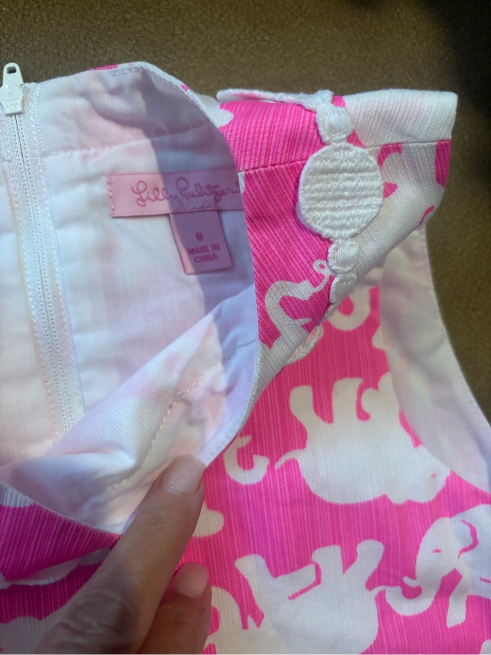 Lilly Pulitzer Pink and White Elephant Print Shift Dress girls size 8 - Picture 2 of 2